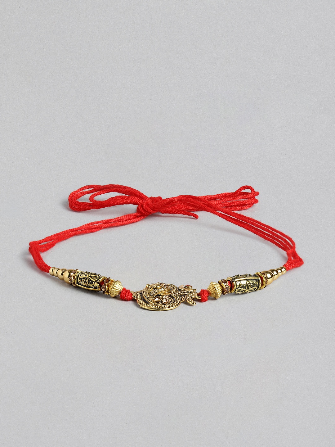 

eCraftIndia Stones Embellished Om-Shaped Designer Rakhi with Roli & Chawal, Gold