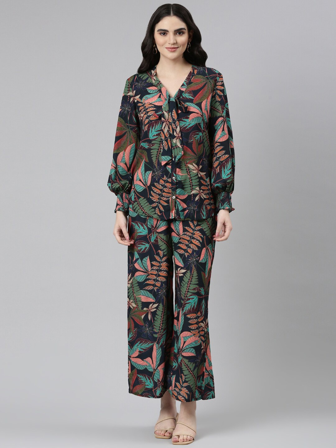 

SHOWOFF Printed Shirt & Palazzos Co-Ords, Black