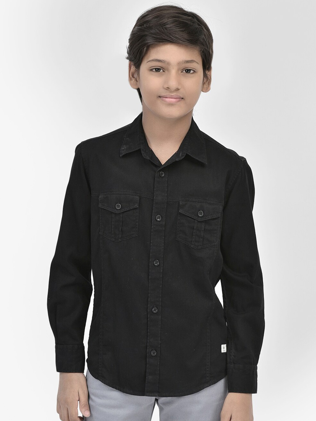 

Crimsoune Club Boys Slim Fit Pure Cotton Casual Shirt, Black