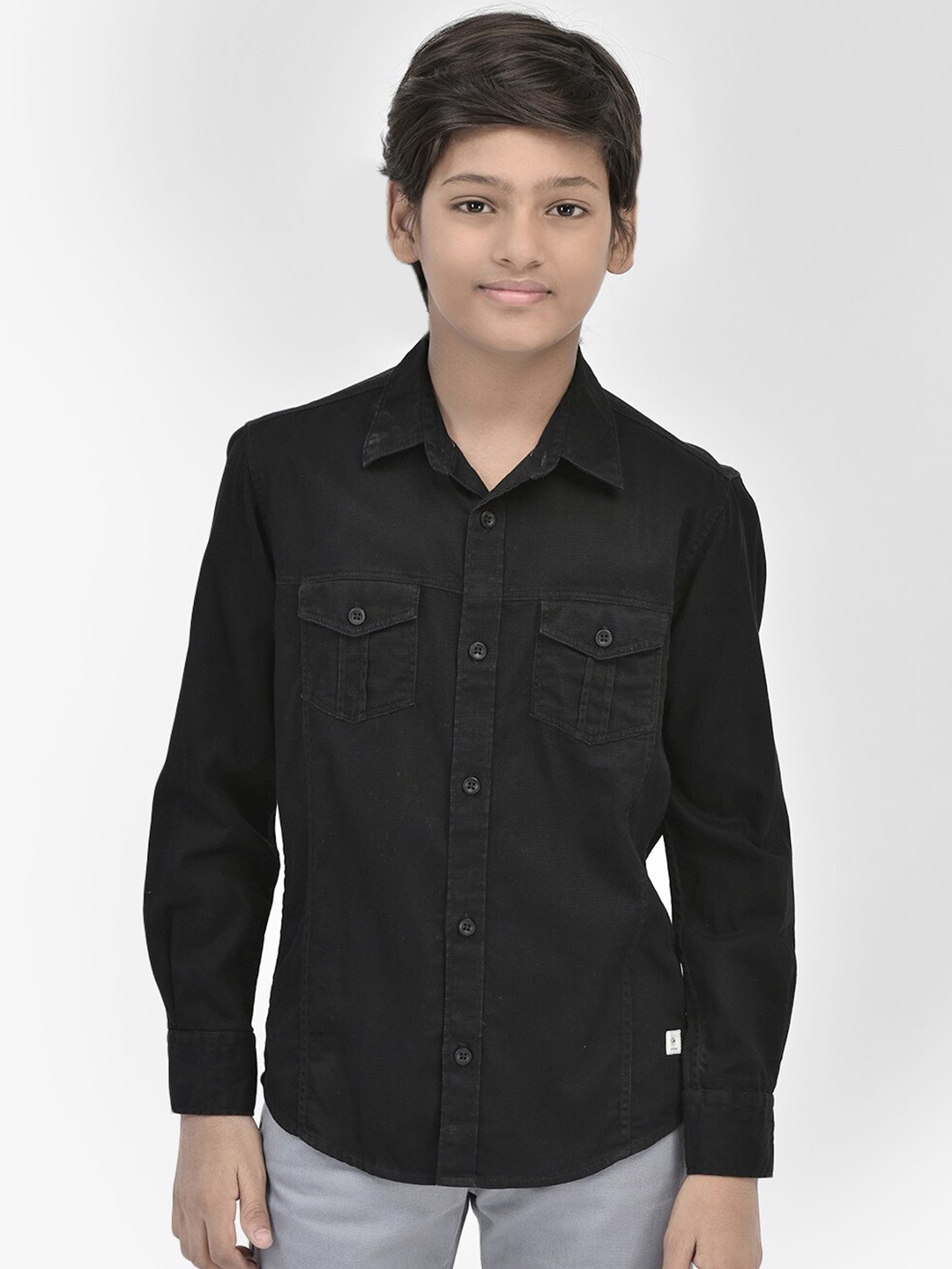 

Crimsoune Club Boys Slim Fit Pure Cotton Casual Shirt, Black