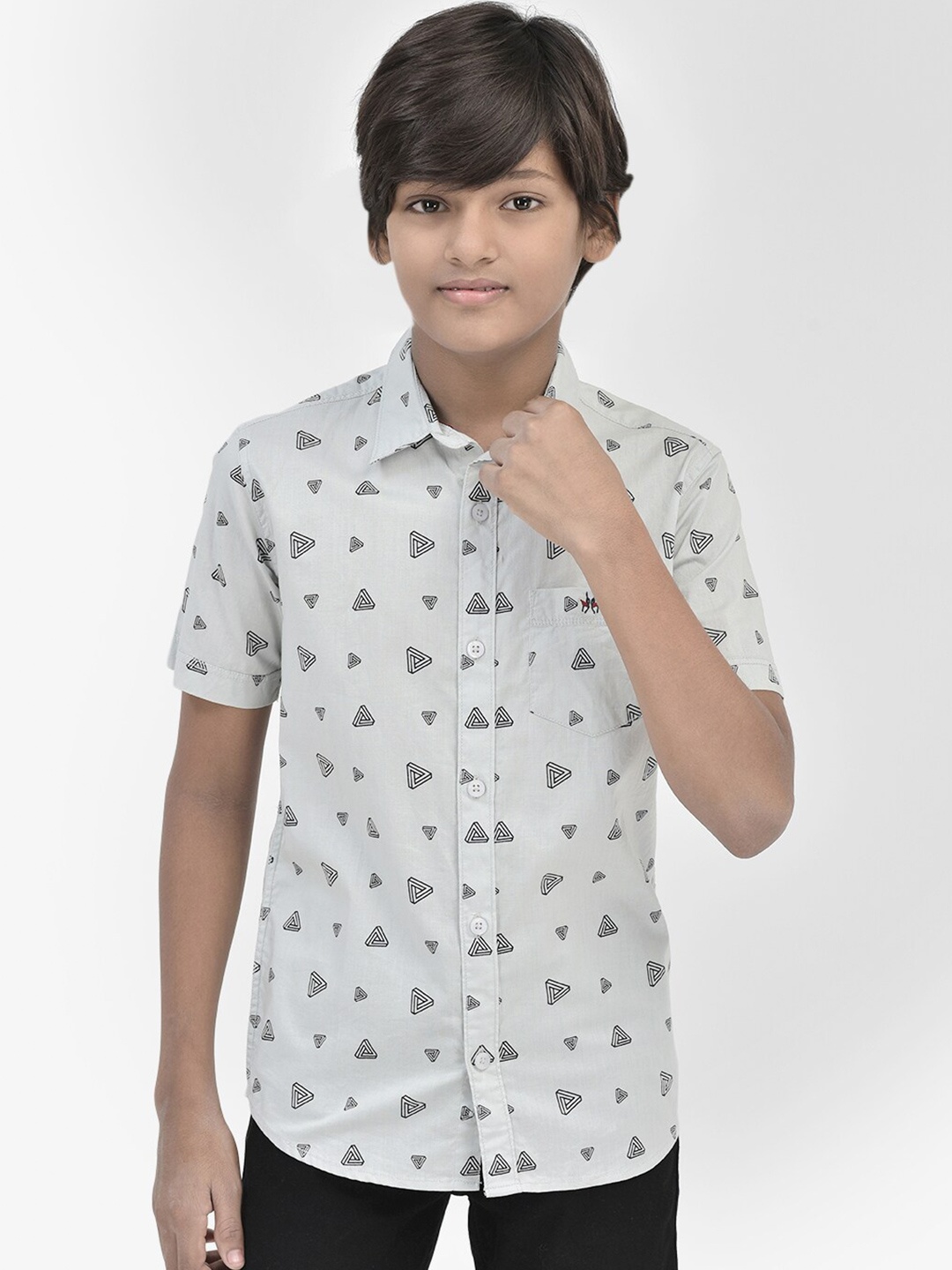 

Crimsoune Club Boys Geometric Printed Slim Fit Pure Cotton Casual Shirt, Off white