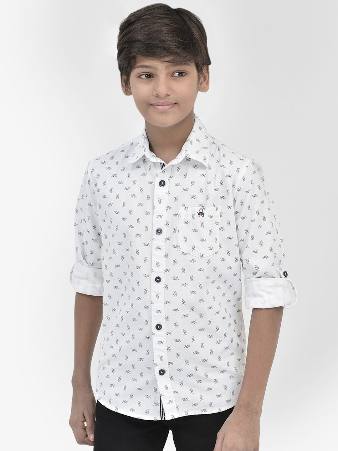 

Crimsoune Club Boys Geometric Printed Slim Fit Pure Cotton Casual Shirt, White