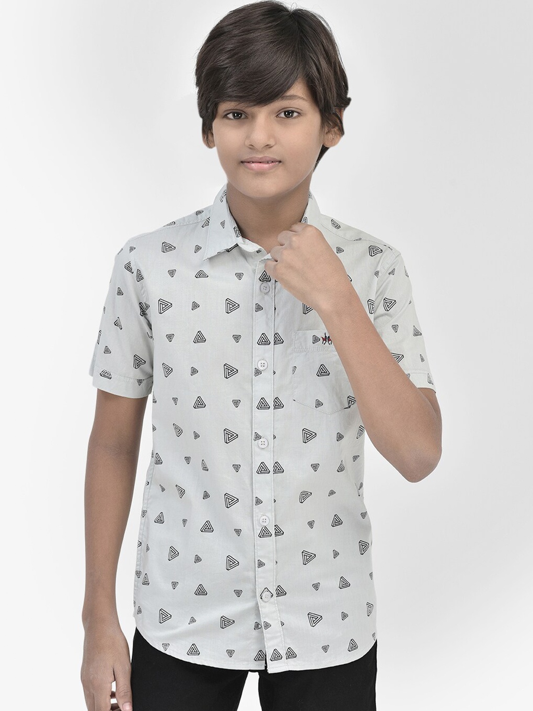 

Crimsoune Club Boys Geometric Printed Slim Fit Pure Cotton Casual Shirt, Off white