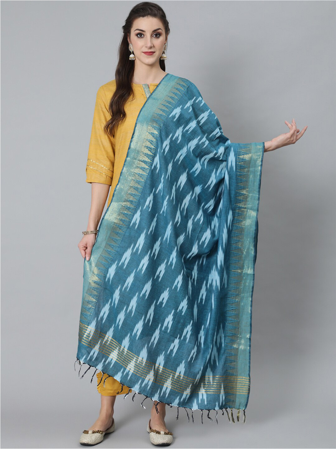 

AKS Ethnic Motifs Woven Design Dupatta, Turquoise blue