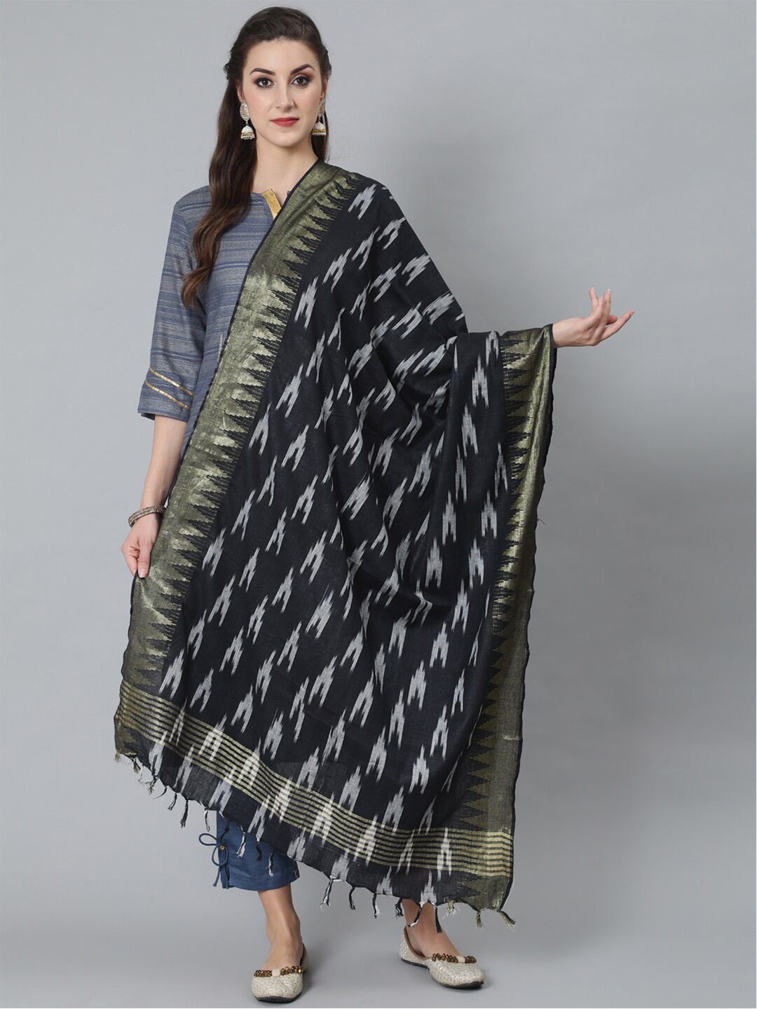 

AKS Ethnic Motifs Woven Design Dupatta, Blue
