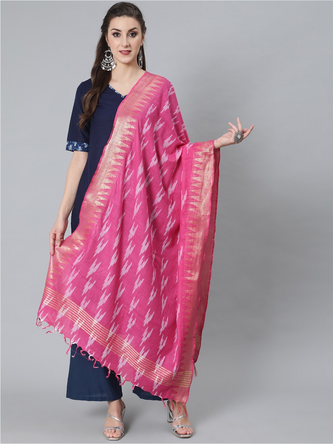 

AKS Ethnic Motifs Woven Design Dupatta, Pink