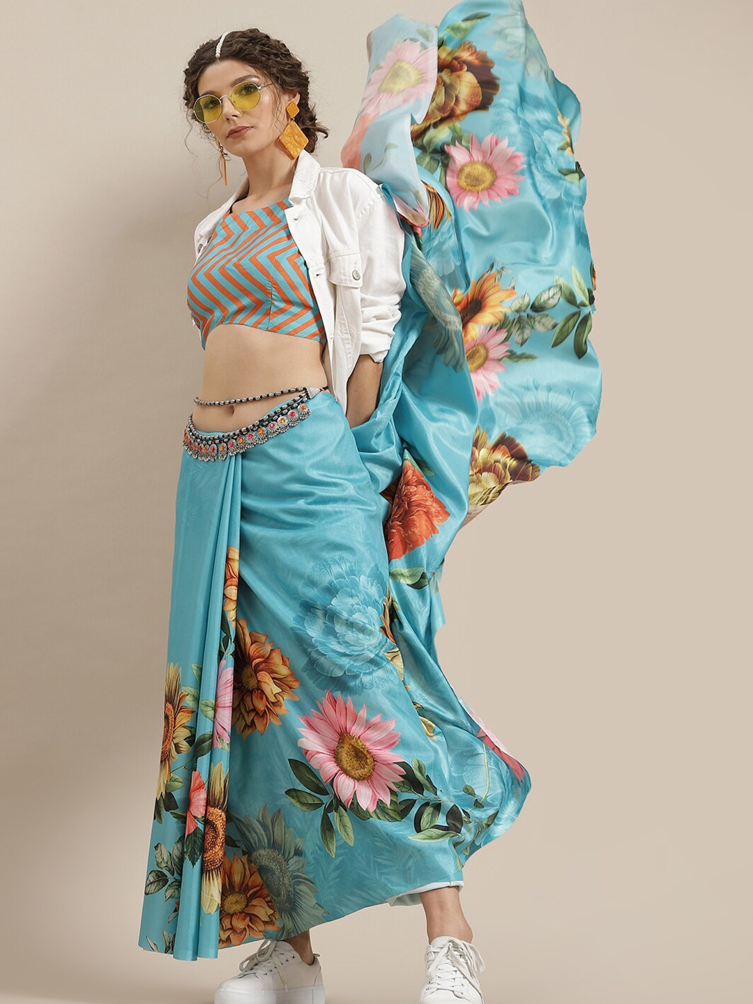 

AKS Floral Printed Saree, Blue