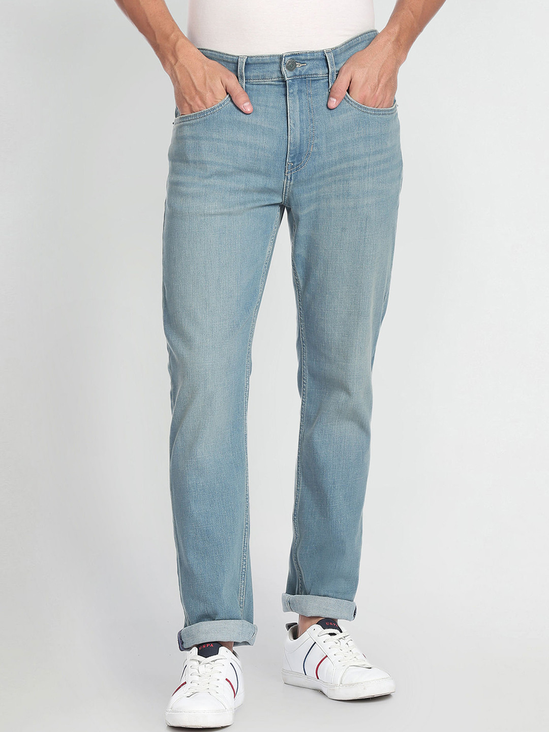 

U.S. Polo Assn. Denim Co. Men Mid-Rise Straight Fit Light Fade Stretchable Jeans, Blue