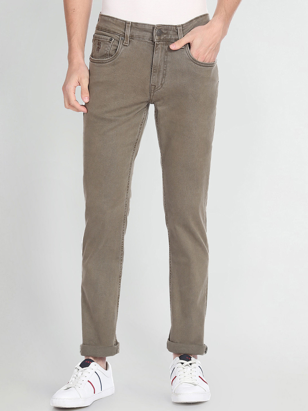 

U.S. Polo Assn. Denim Co. Men Mid-Rise Slim Tapered Fit Light Fade Stretchable Jeans, Green