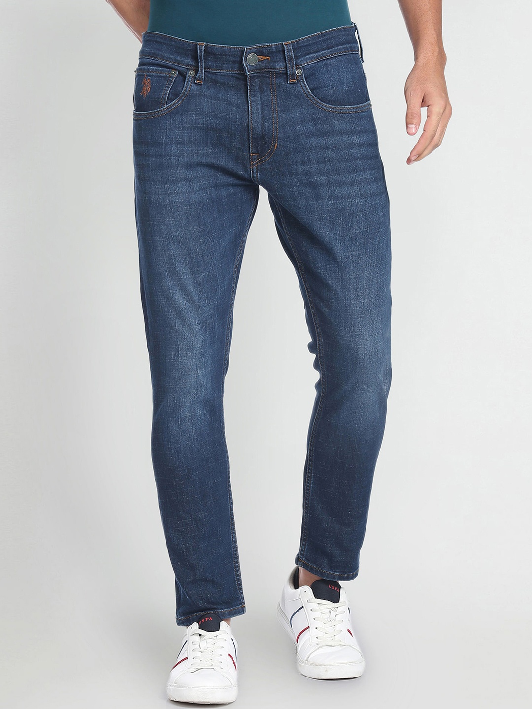 

U.S. Polo Assn. Denim Co. Men Mid Rise Tapered Fit Clean Look Light Fade Stretchable Jeans, Blue