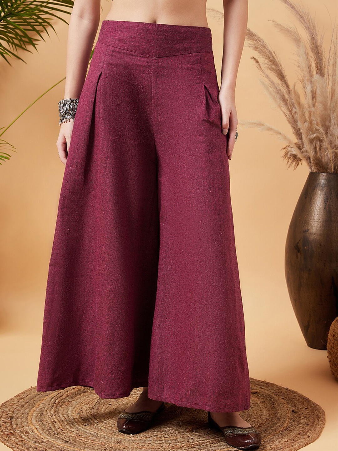 

InWeave Women Flared Cotton Palazzos, Burgundy