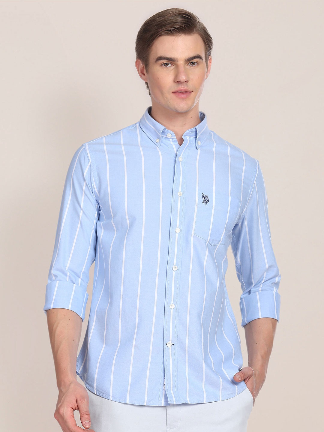 

U.S. Polo Assn. Vertical Striped Button-Down Collar Casual Shirt, Blue