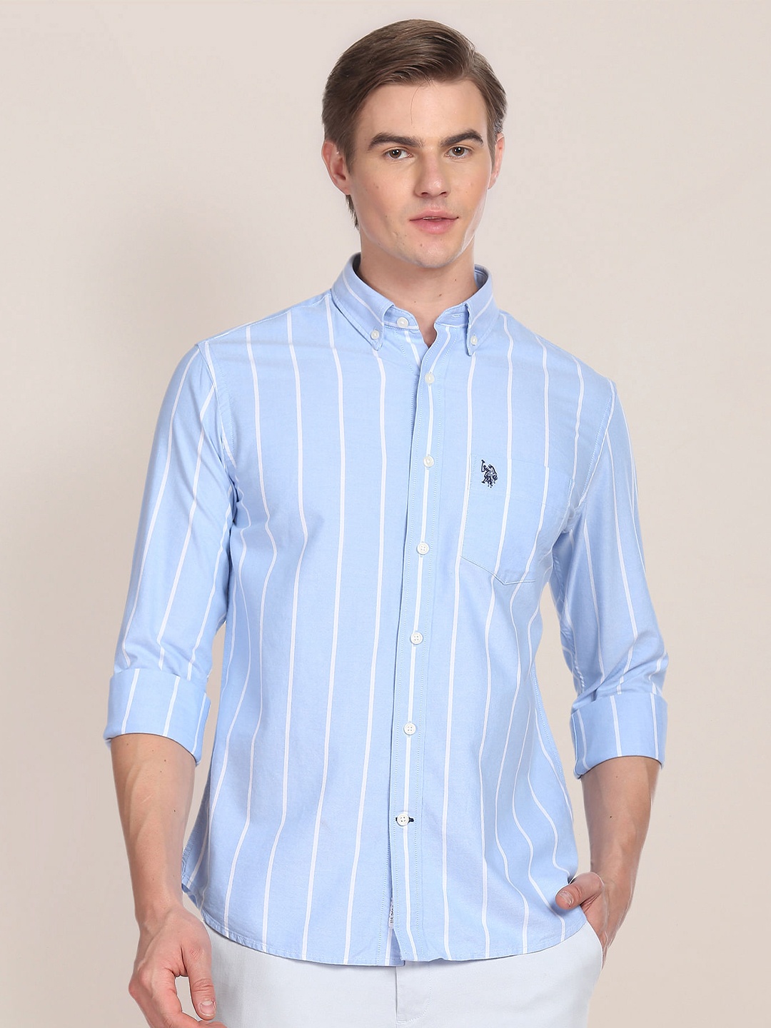 

U.S. Polo Assn. Vertical Striped Button-Down Collar Casual Shirt, Blue