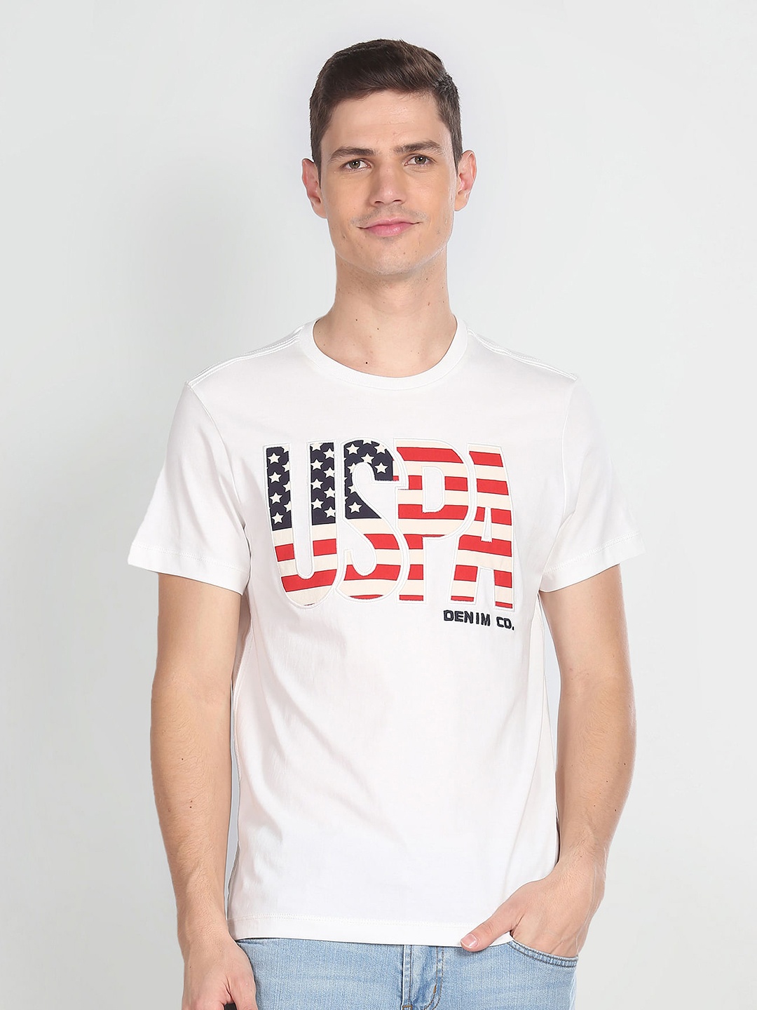 

U.S. Polo Assn. Denim Co. Typography Printed Pure Cotton T-shirt, White