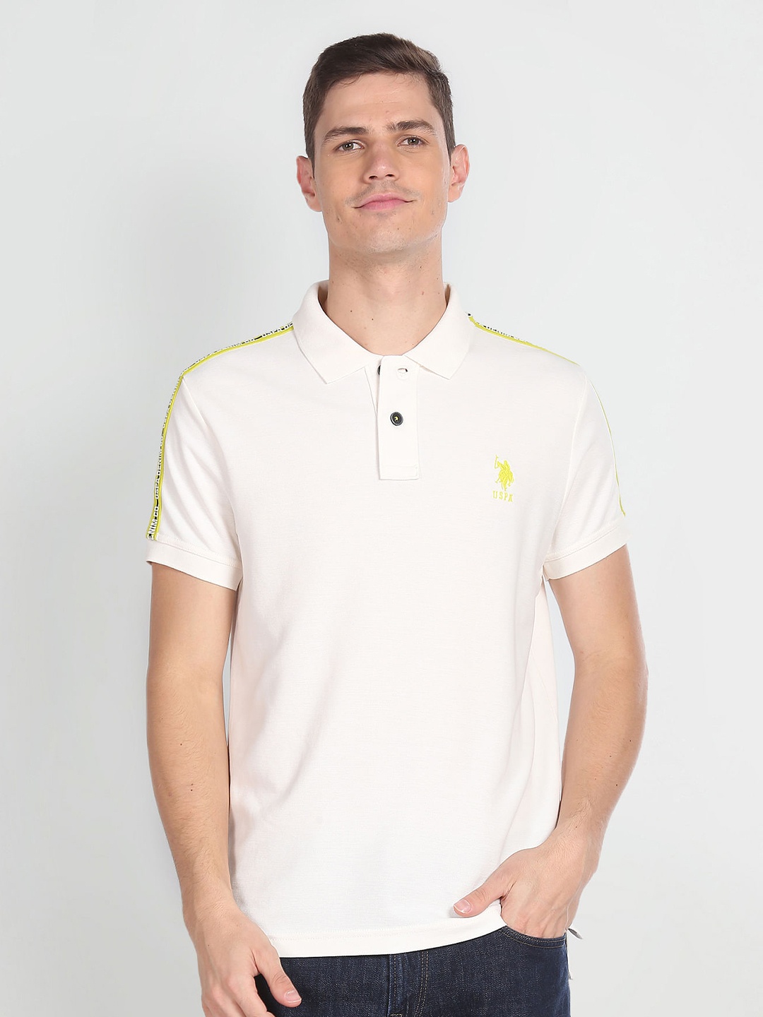 

U.S. Polo Assn. Denim Co. Polo Collar Short Sleeves Pure Cotton T-shirt, Off white