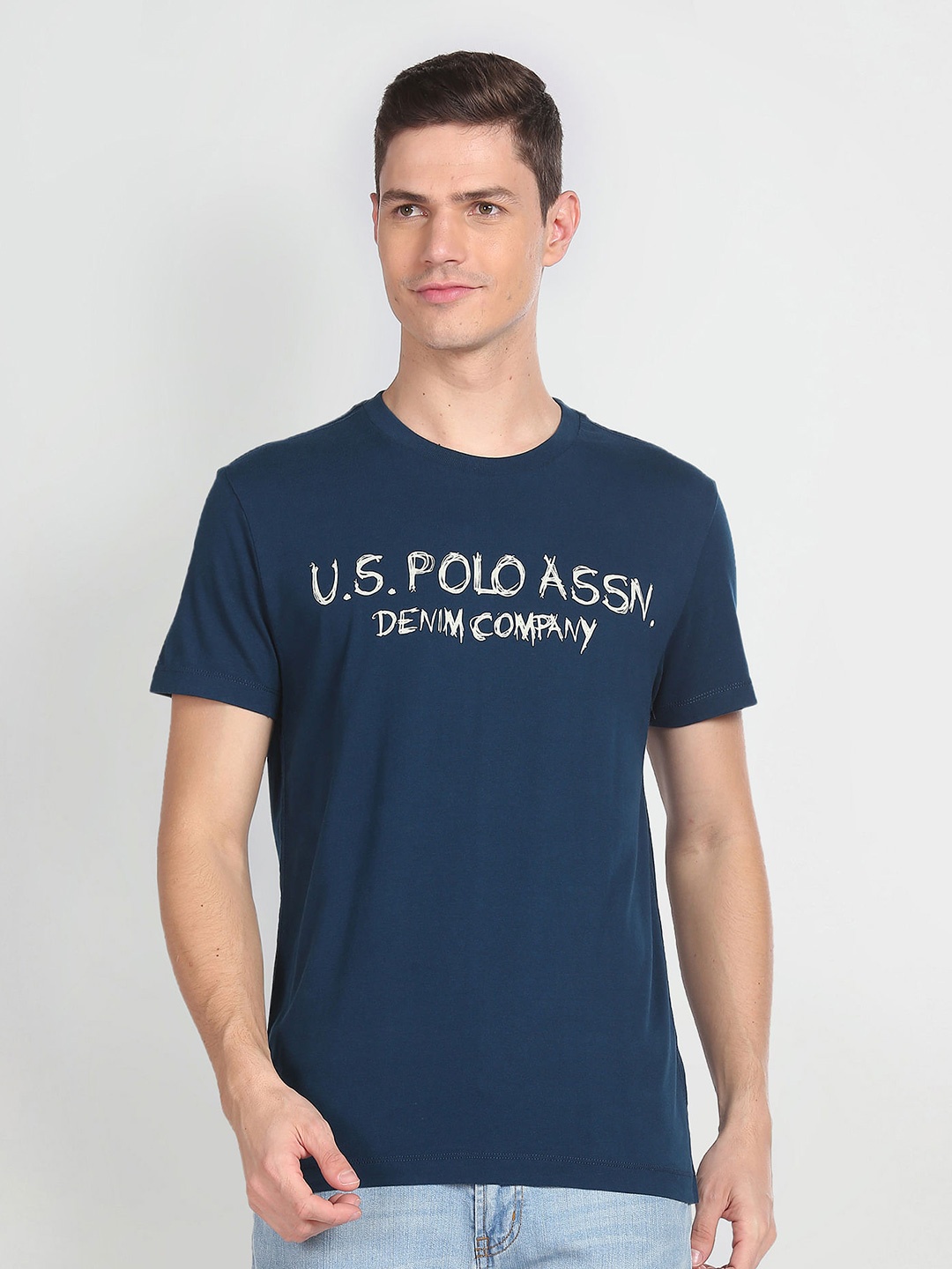 

U.S. Polo Assn. Denim Co. Typography Printed Pure Cotton T-shirt, Navy blue