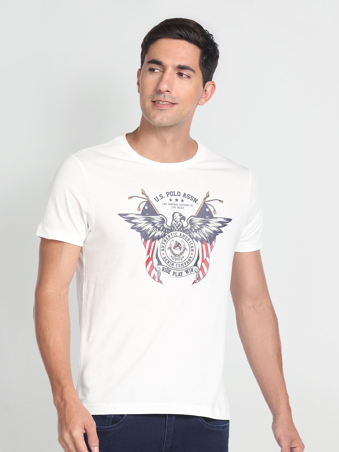 

U.S. Polo Assn. Denim Co. Graphic Printed Pure Cotton T-shirt, White
