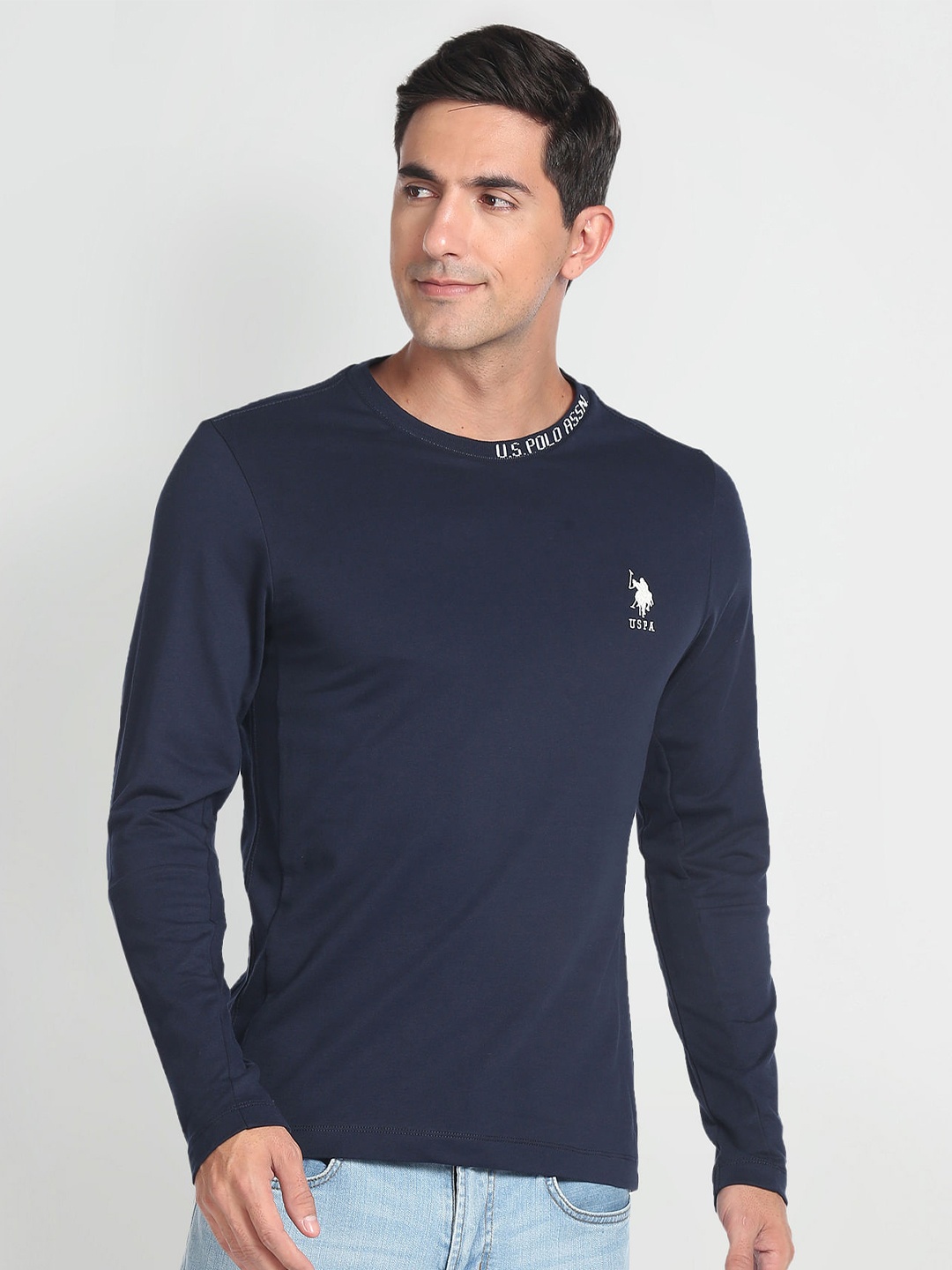 

U.S. Polo Assn. Denim Co. Round Neck Long Sleeves Pure Cotton T-shirt, Navy blue