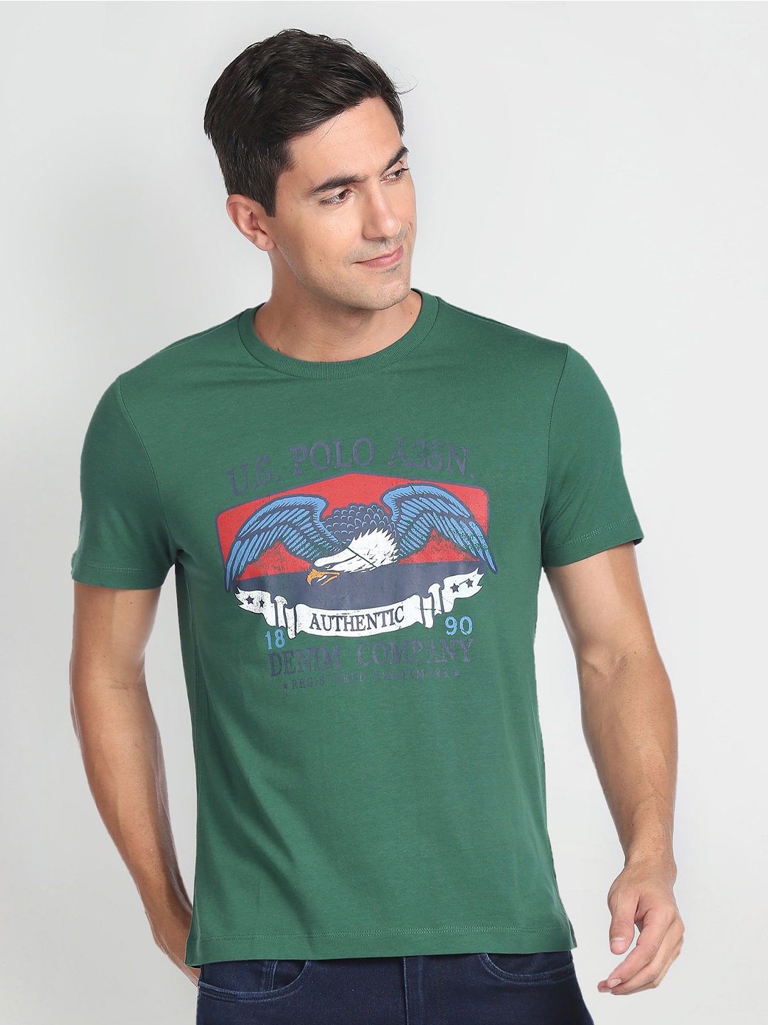 

U.S. Polo Assn. Denim Co. Graphic Printed Pure Cotton T-shirt, Green
