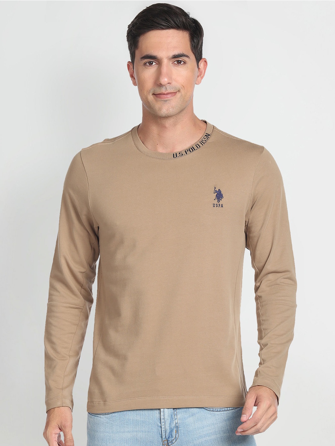 

U.S. Polo Assn. Denim Co. Round Neck Slim Fit Cotton T-shirt, Brown