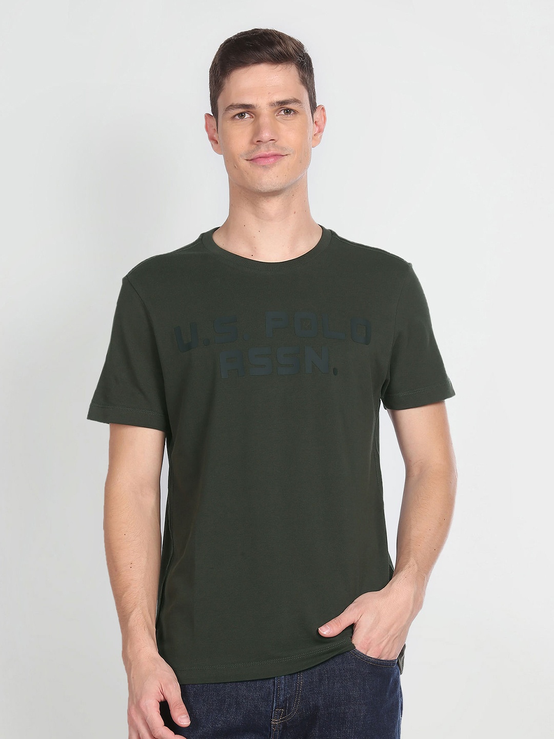 

U.S. Polo Assn. Denim Co. Brand Logo Printed Slim Fit Cotton T-shirt, Green