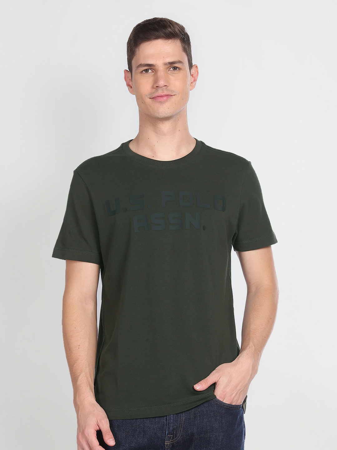 

U.S. Polo Assn. Denim Co. Brand Logo Printed Slim Fit Cotton T-shirt, Olive