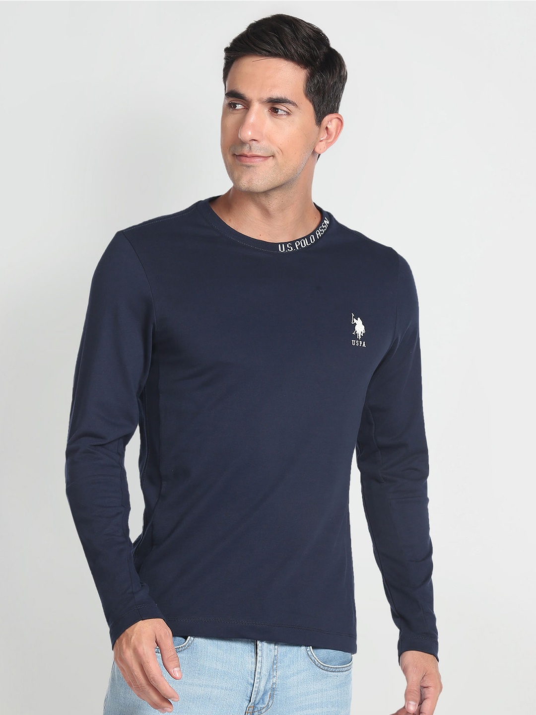 

U.S. Polo Assn. Denim Co. Round Neck Slim Fit Pure Cotton Casual T-shirt, Blue