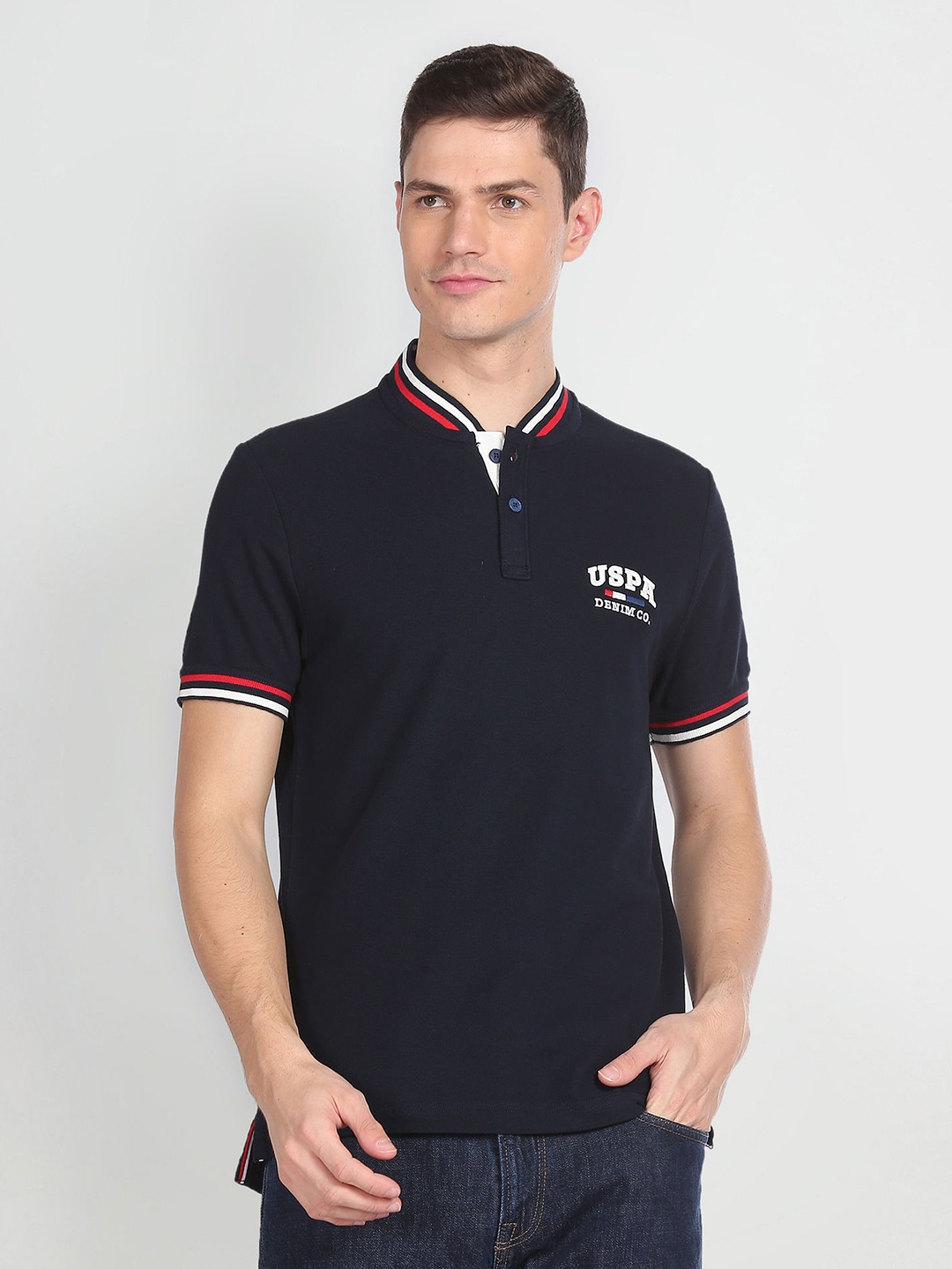 

U.S. Polo Assn. Denim Co. Regular Sleeves Slim Fit Pure Cotton Casual T-shirt, Blue