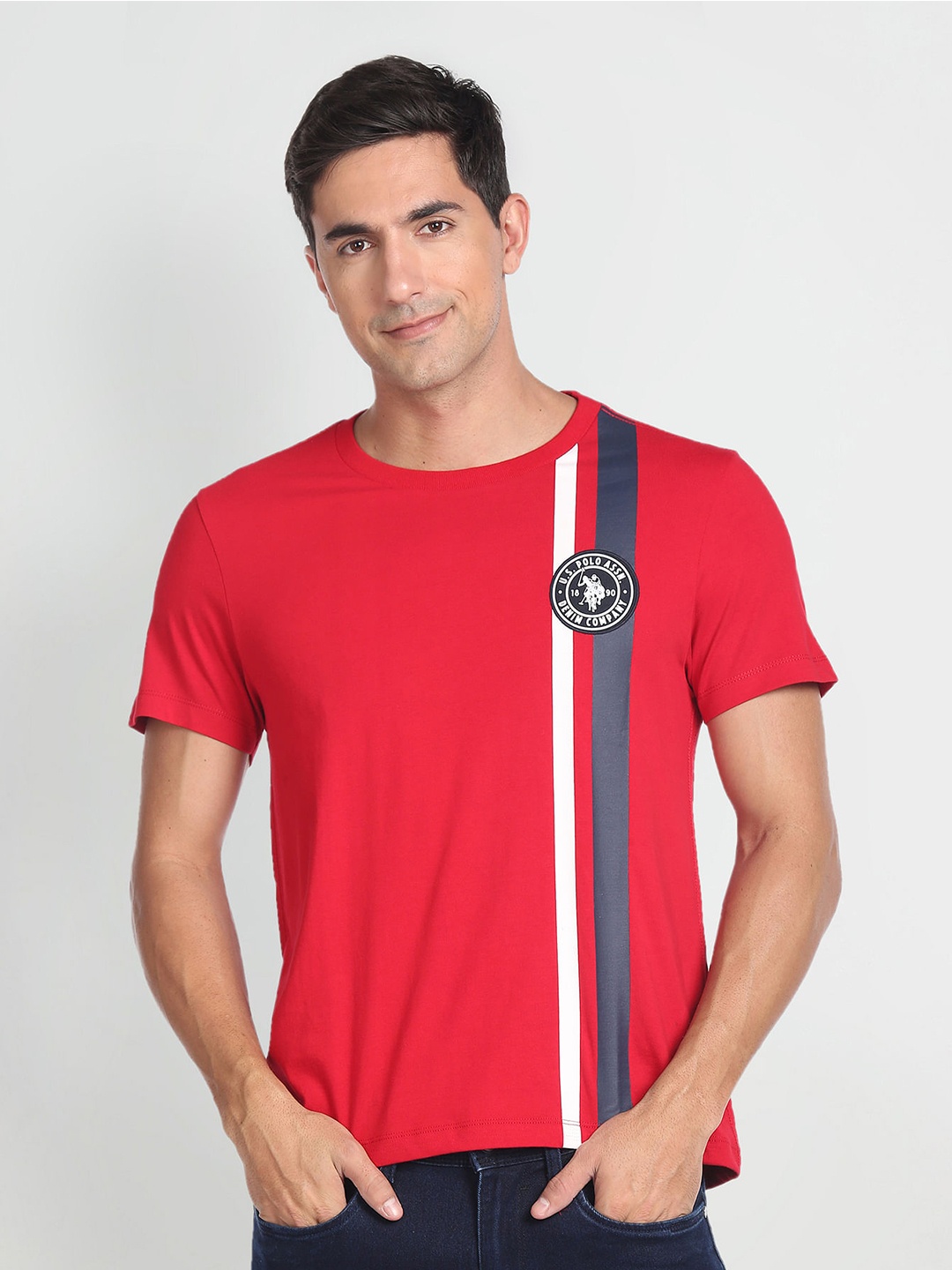 

U.S. Polo Assn. Denim Co. Striped Slim Fit Pure Cotton Casual T-shirt, Red