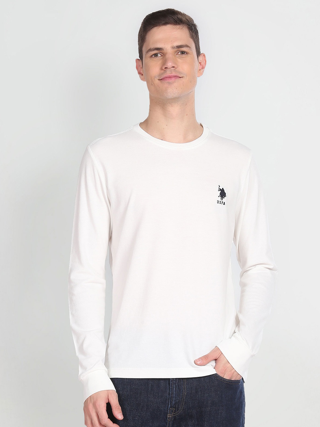 

U.S. Polo Assn. Denim Co. Long Sleeves Pure Cotton Slim Fit T-shirt, White