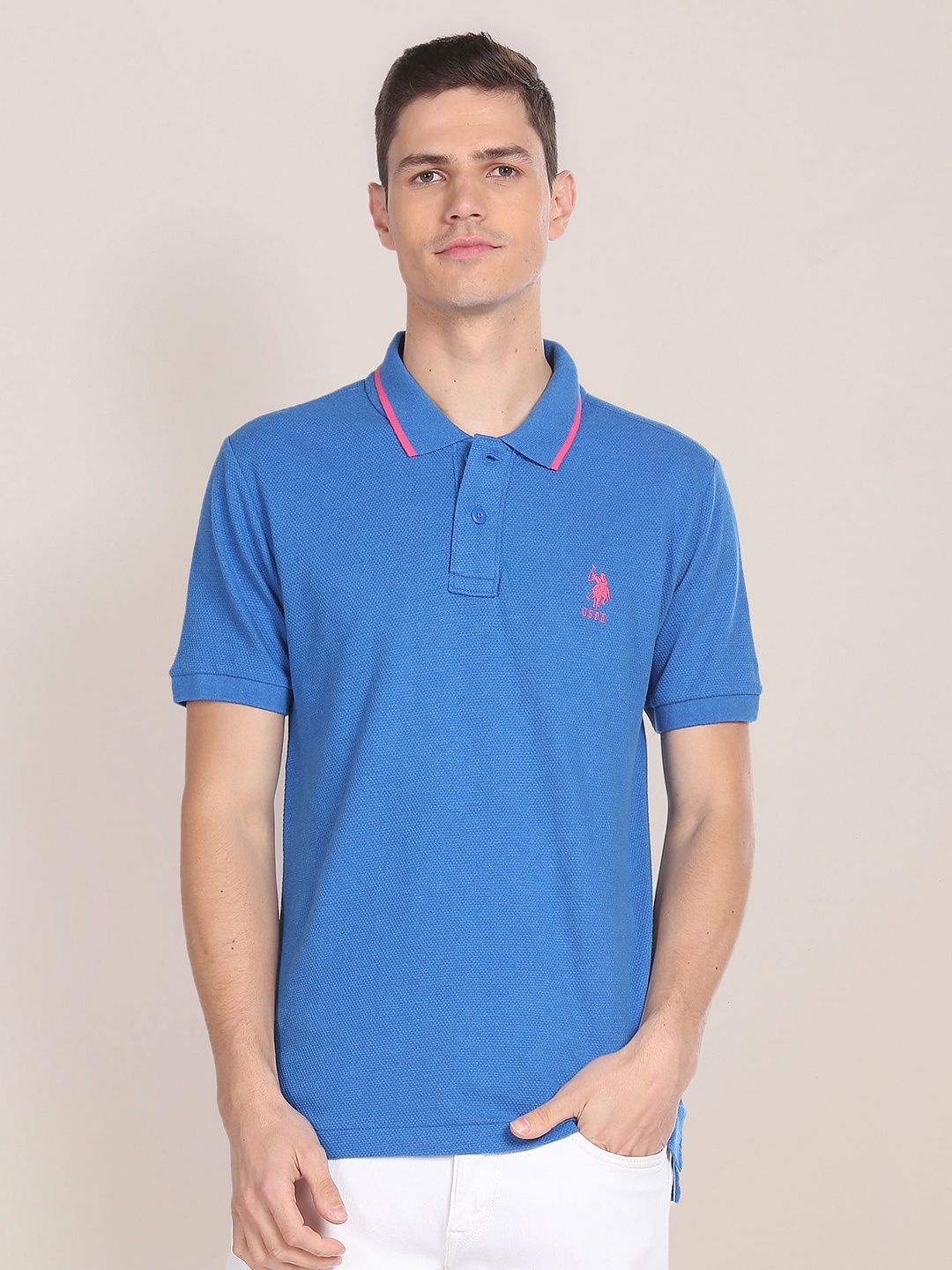 

U.S. Polo Assn. Polo Collar Slim Fit Pure Cotton T-shirt, Blue