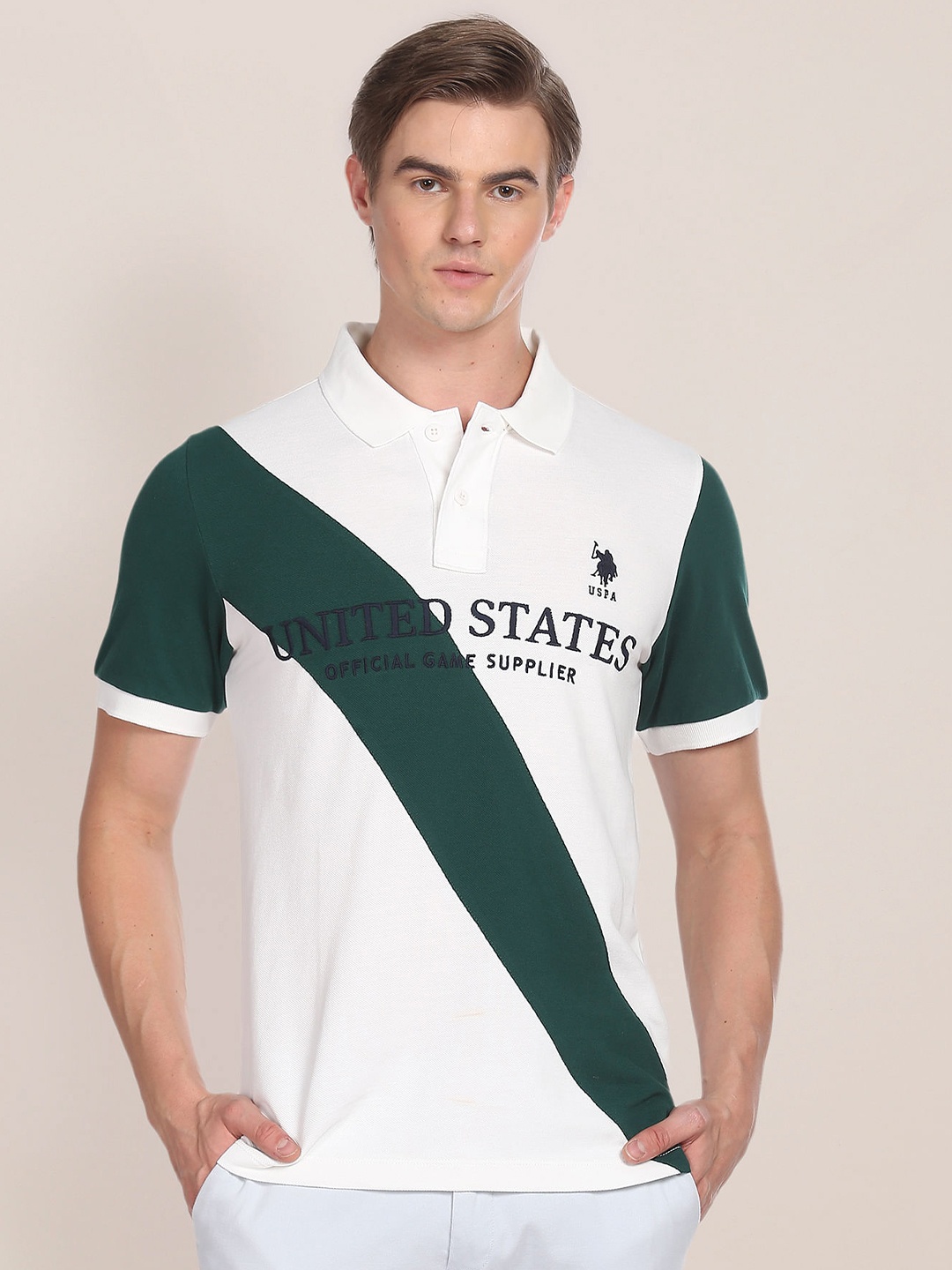 

U.S. Polo Assn. Typography Printed Polo Collar Slim Fit T-shirt, White