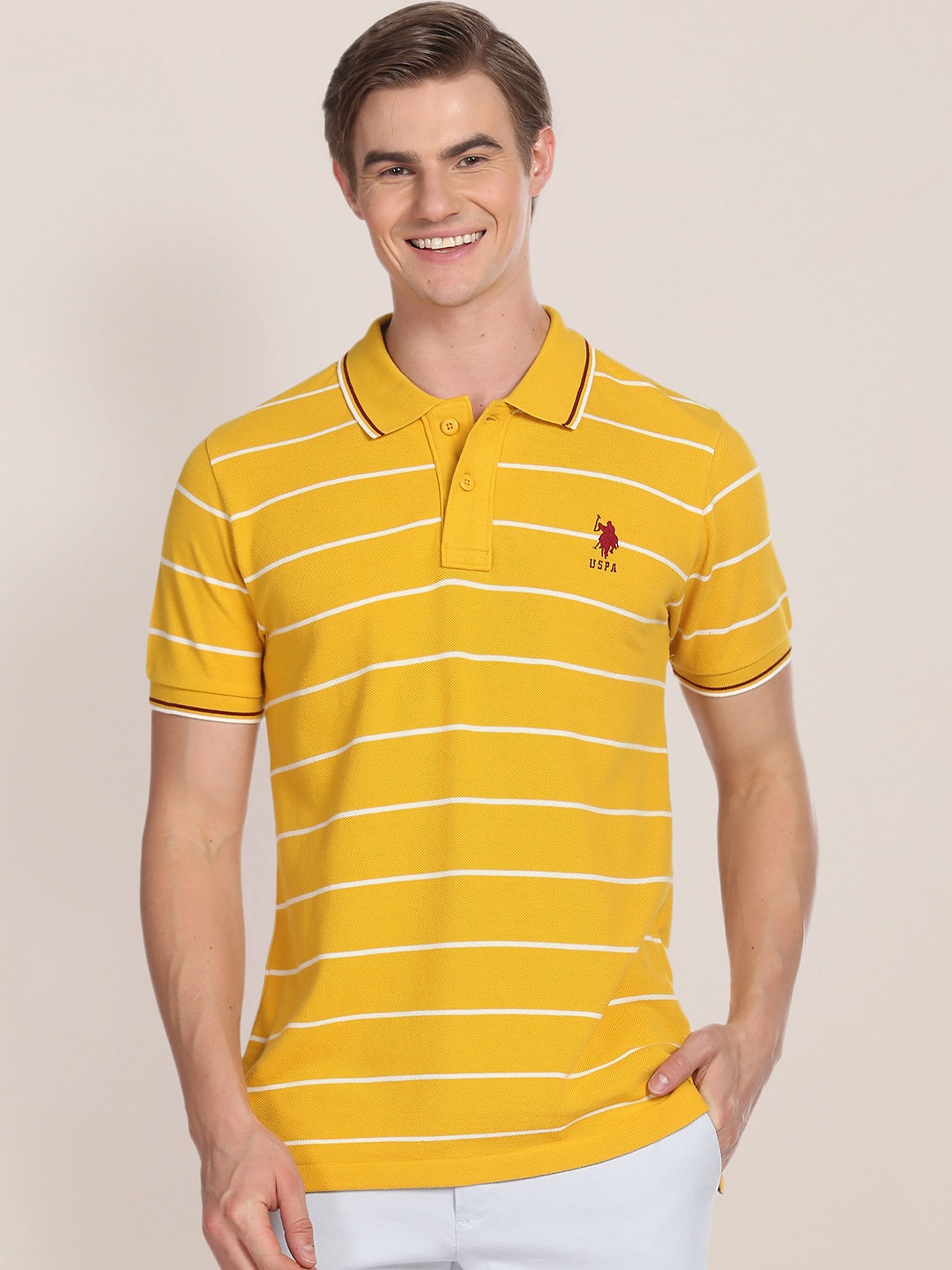 

U.S. Polo Assn. Striped Polo Collar Slim Fit T-shirt, Yellow