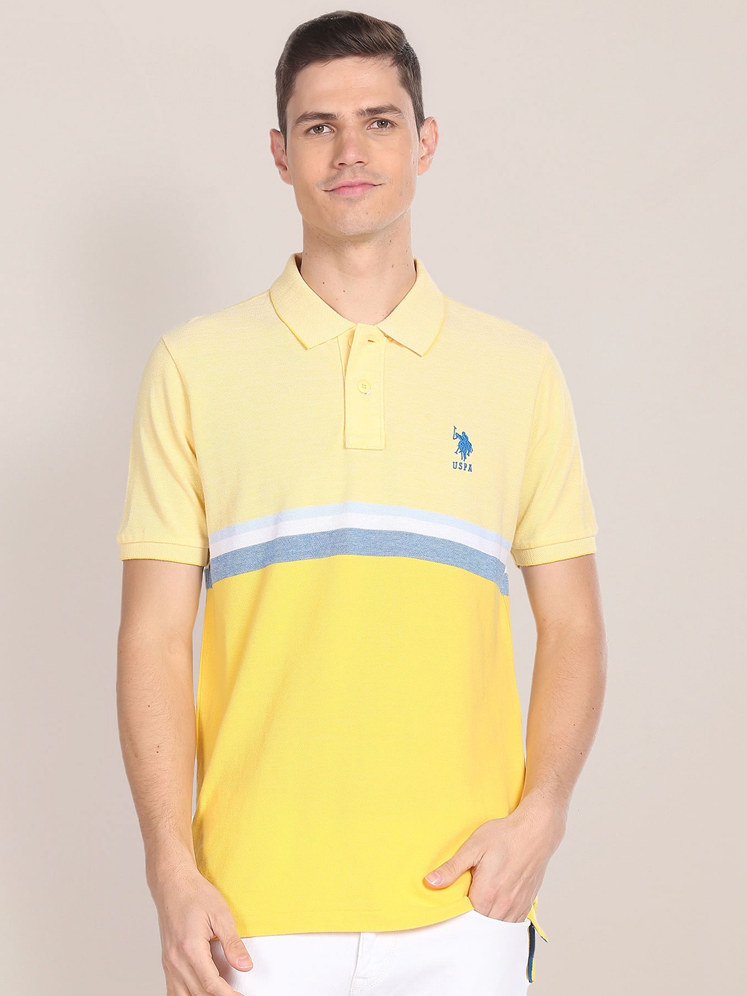 

U.S. Polo Assn. Striped Polo Collar Pure Cotton Slim Fit T-shirt, Yellow