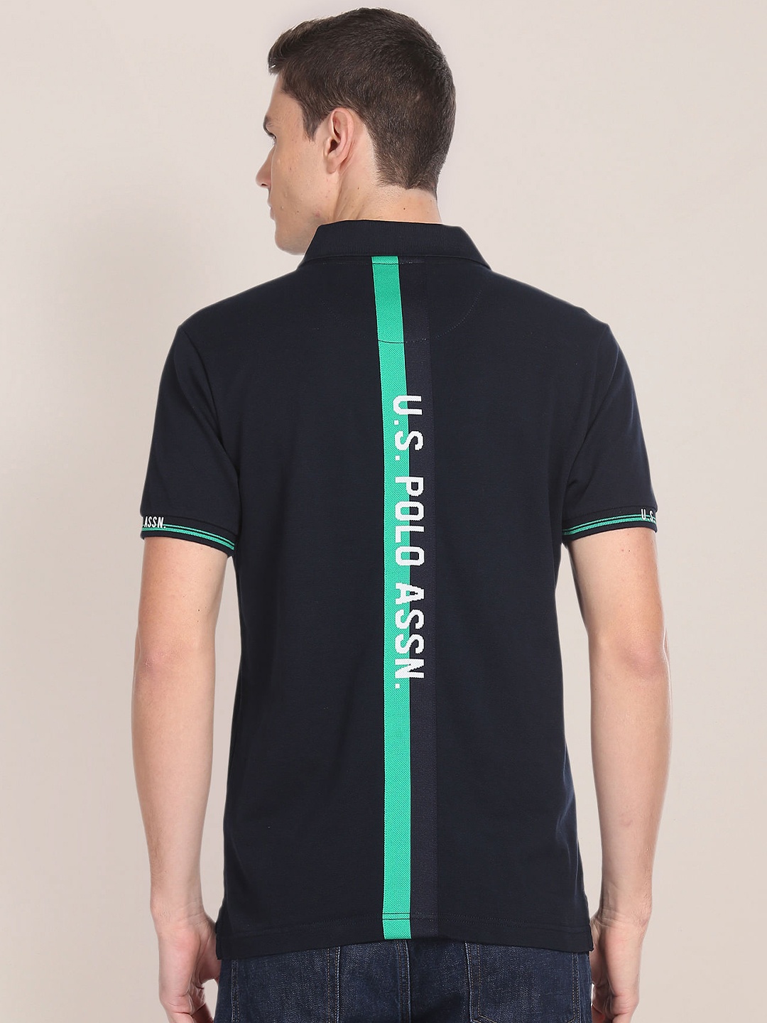 

U.S. Polo Assn. Typography Printed Polo Collar Pure Cotton Slim Fit T-shirt, Navy blue