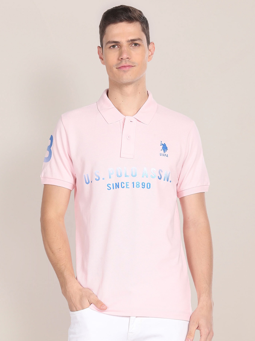 

U.S. Polo Assn. Typography Printed Polo Collar Pure Cotton Slim Fit T-shirt, Pink