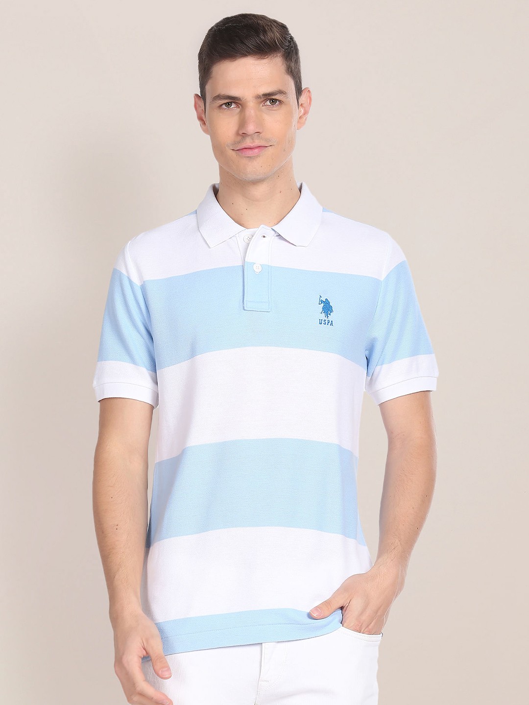 

U.S. Polo Assn. Striped Polo Collar Pure Cotton Slim Fit T-shirt, White