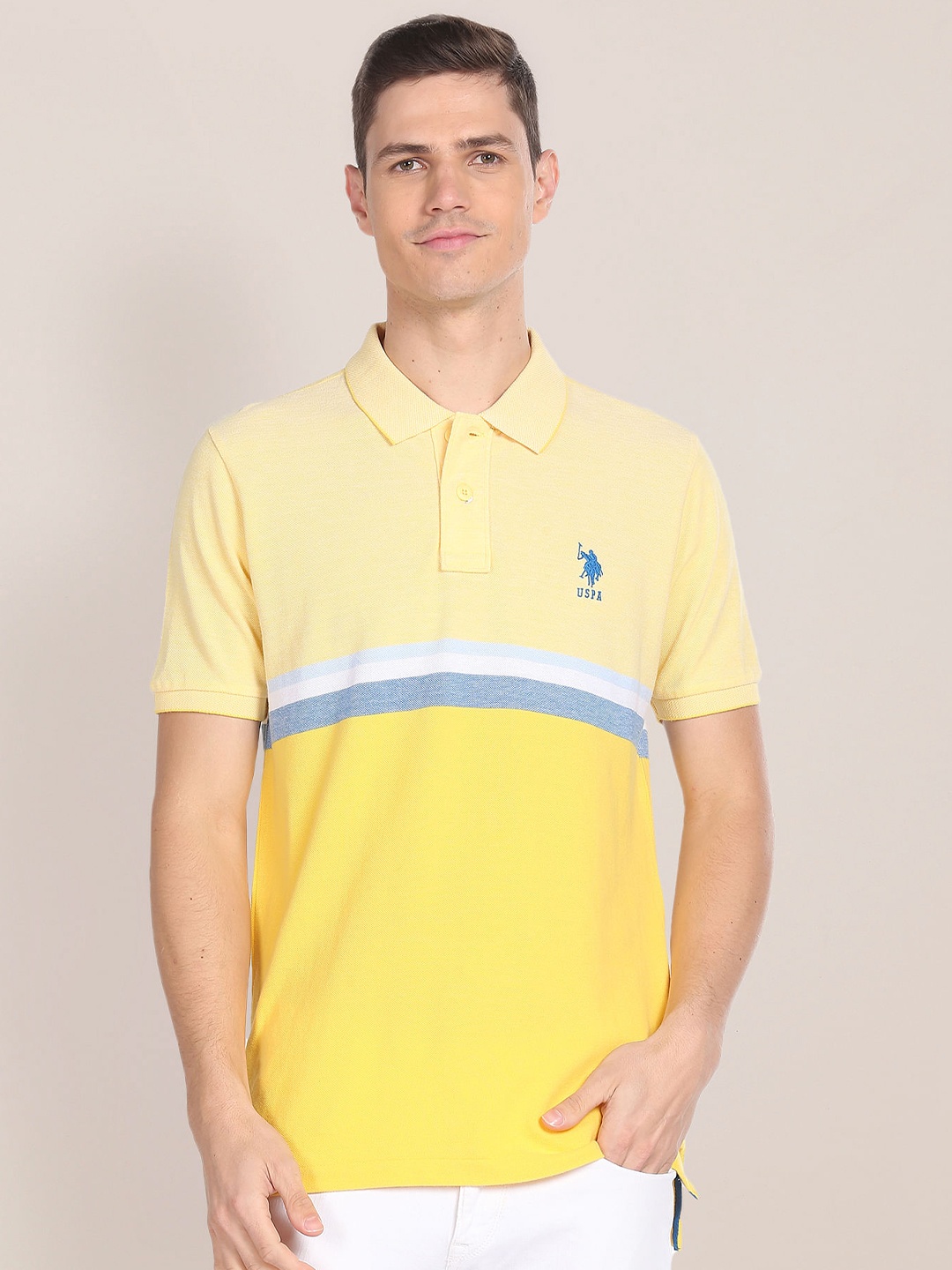 

U.S. Polo Assn. Striped Polo Collar Pure Cotton Slim Fit T-shirt, Yellow