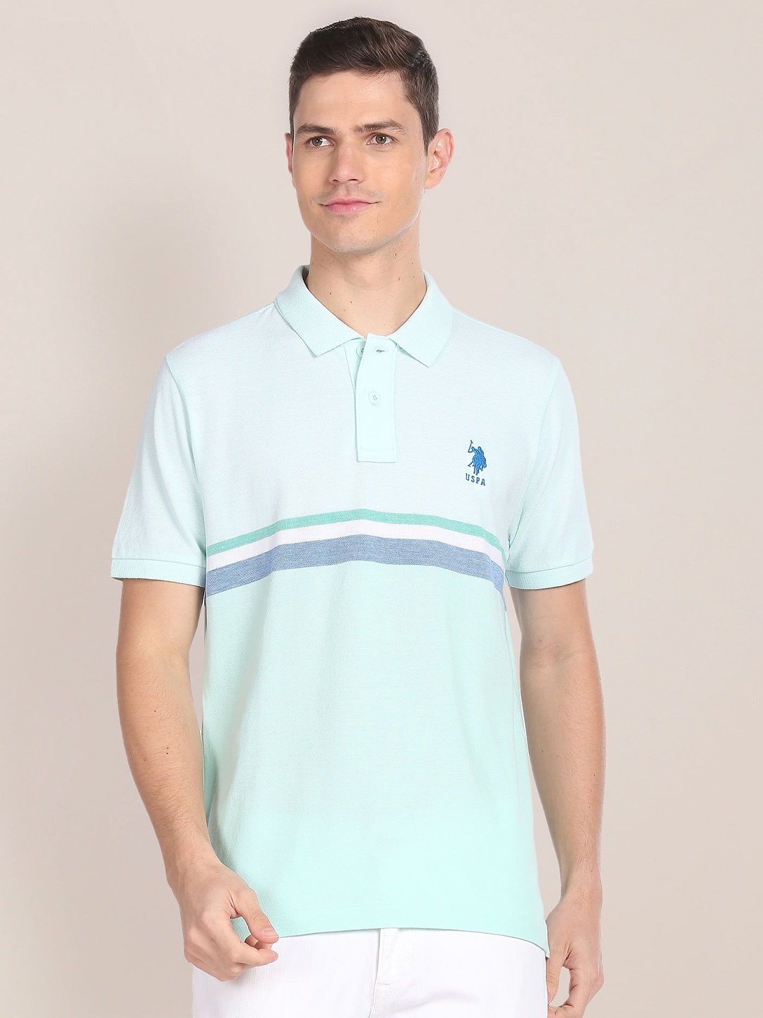 

U.S. Polo Assn. Striped Polo Collar Pure Cotton Slim Fit T-shirt, Blue