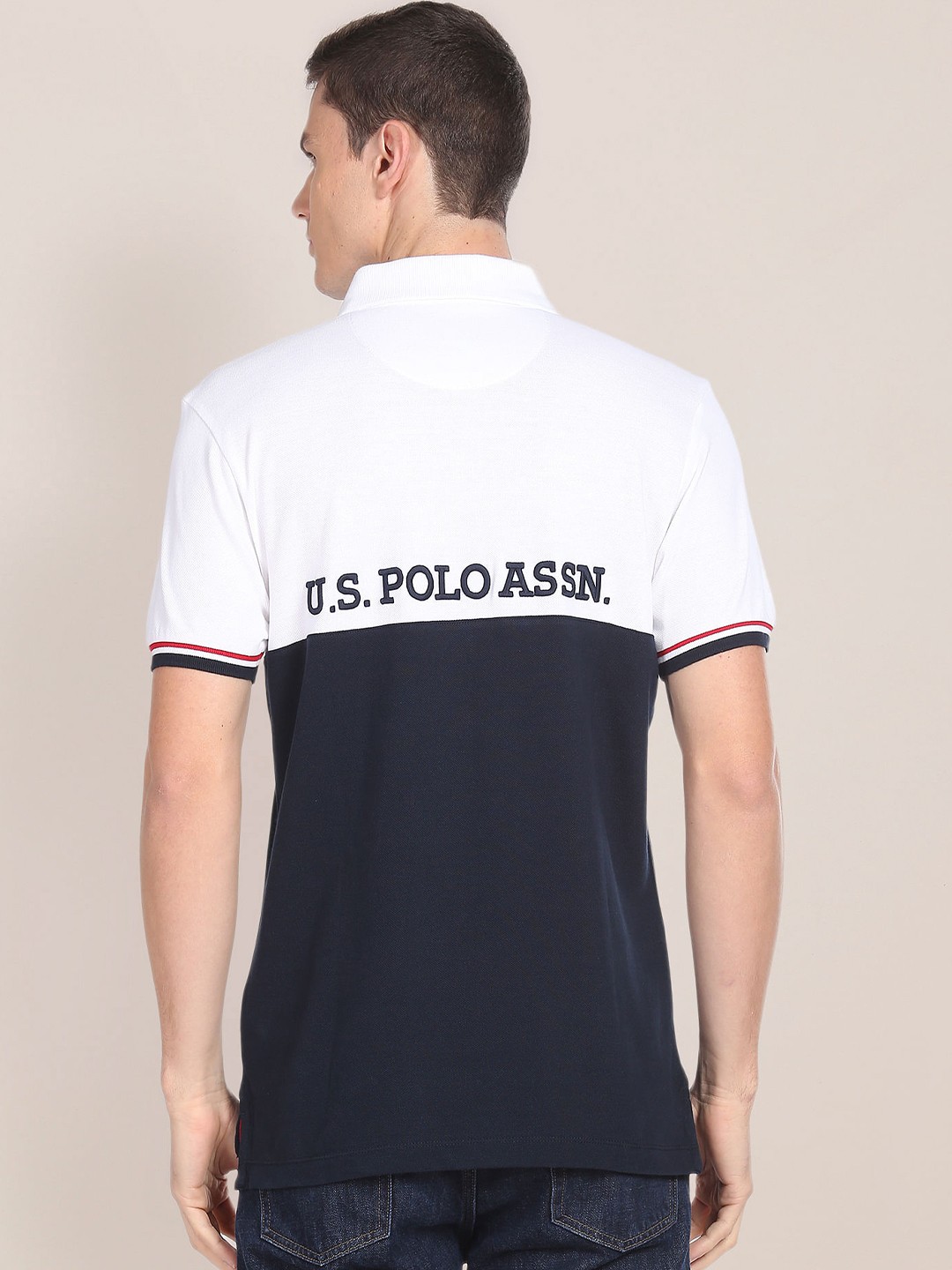 

U.S. Polo Assn. Colourblocked Polo Collar Pure Cotton Slim Fit T-shirt, White