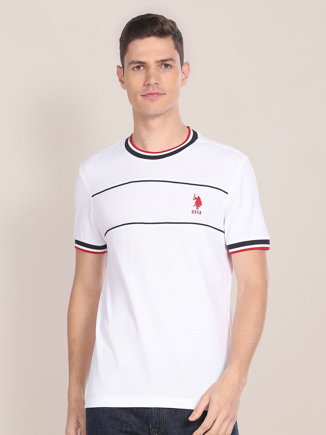 

U.S. Polo Assn. Striped Pure Cotton Slim Fit T-shirt, White