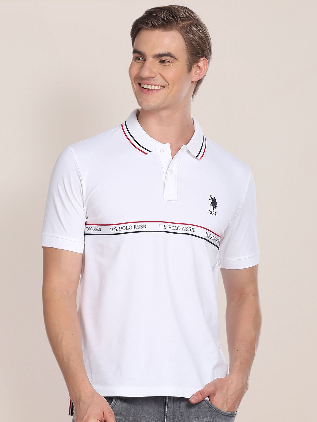 

U.S. Polo Assn. Striped Polo Collar Slim Fit T-shirt, White