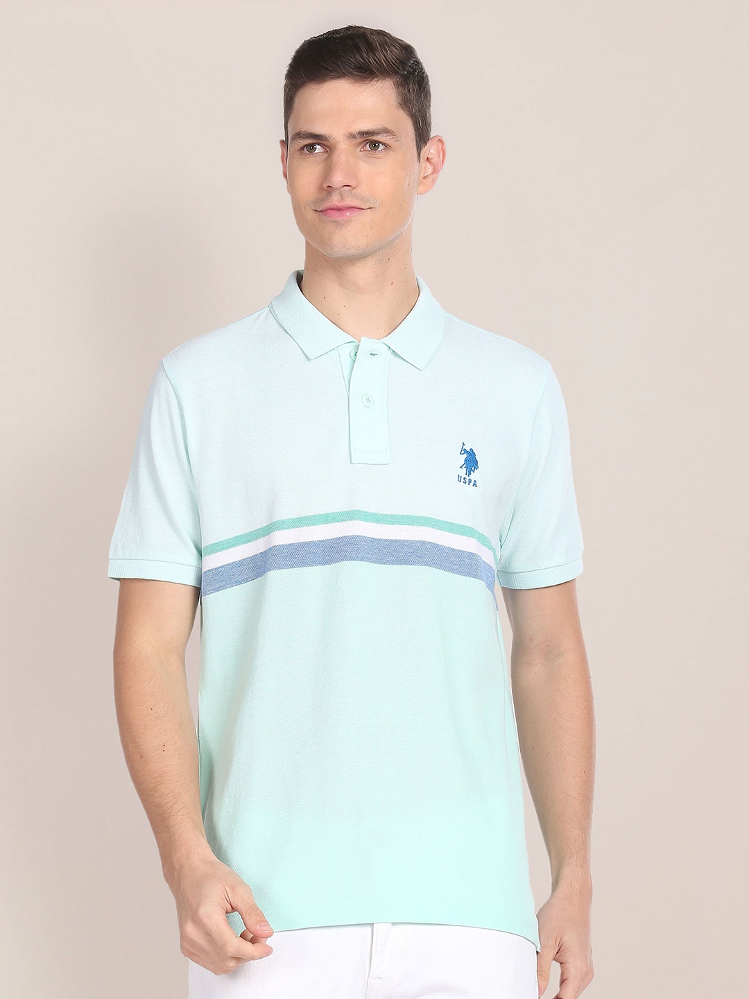 

U.S. Polo Assn. Striped Polo Collar Pure Cotton Slim Fit T-shirt, Green