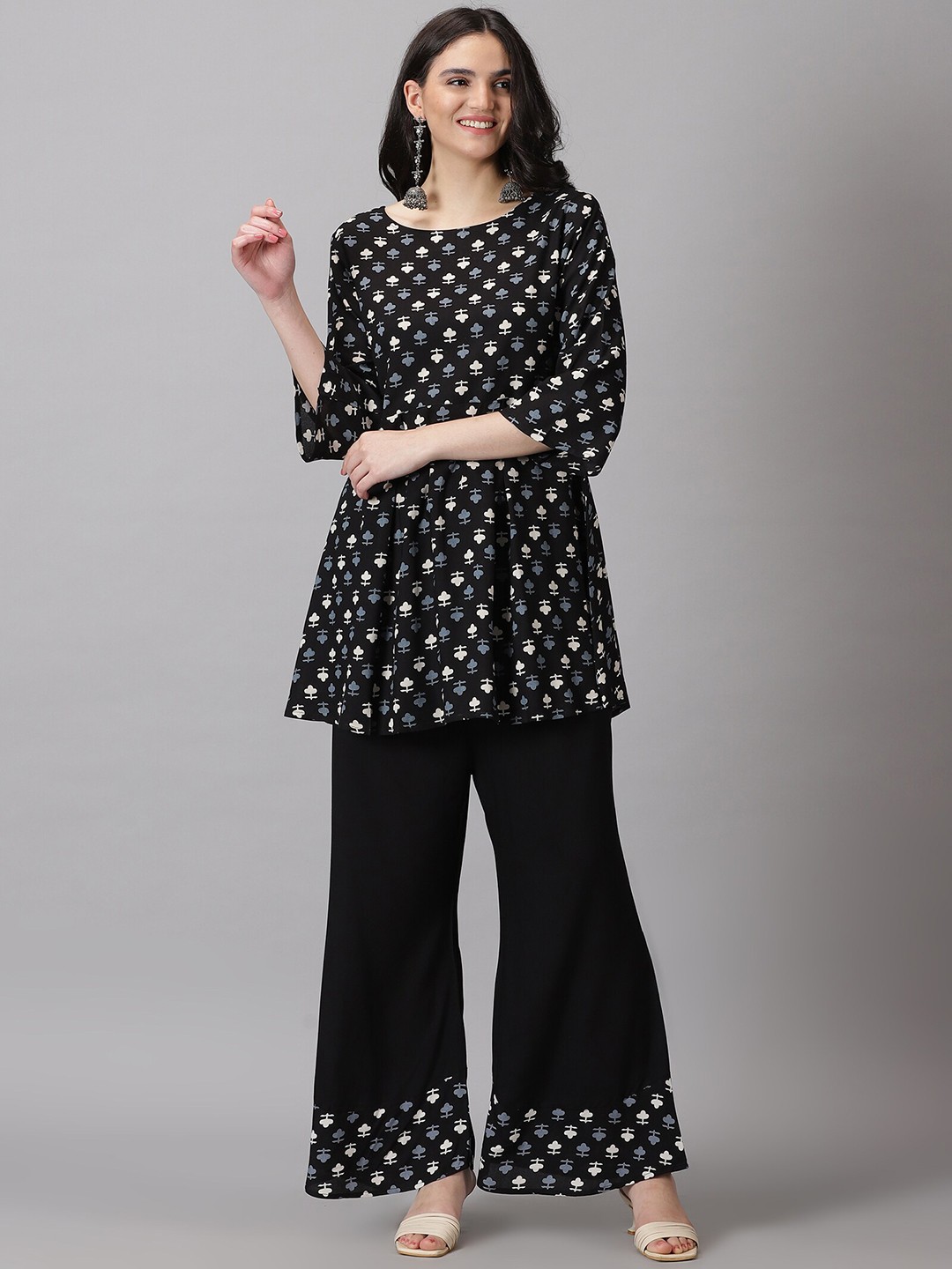 

DK FAB Printed Tunic With Palazzos Co-Ords Set, Black