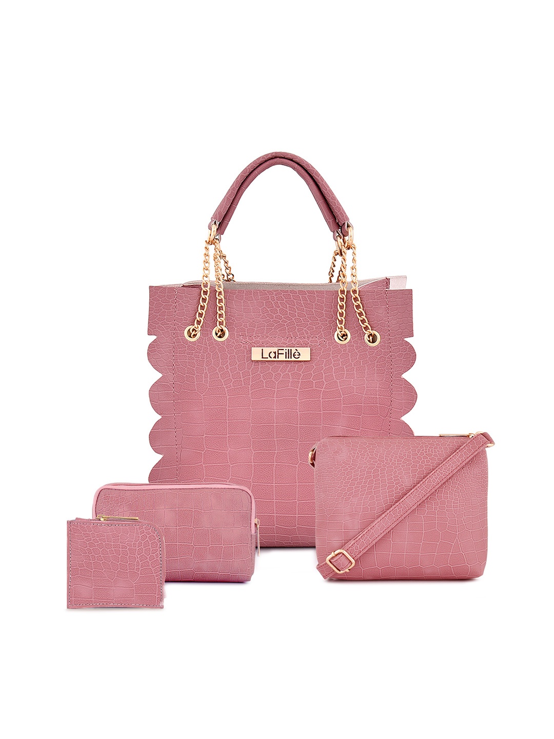 

LaFille Set Of 4 Textured Structured Handheld Bag, Purple