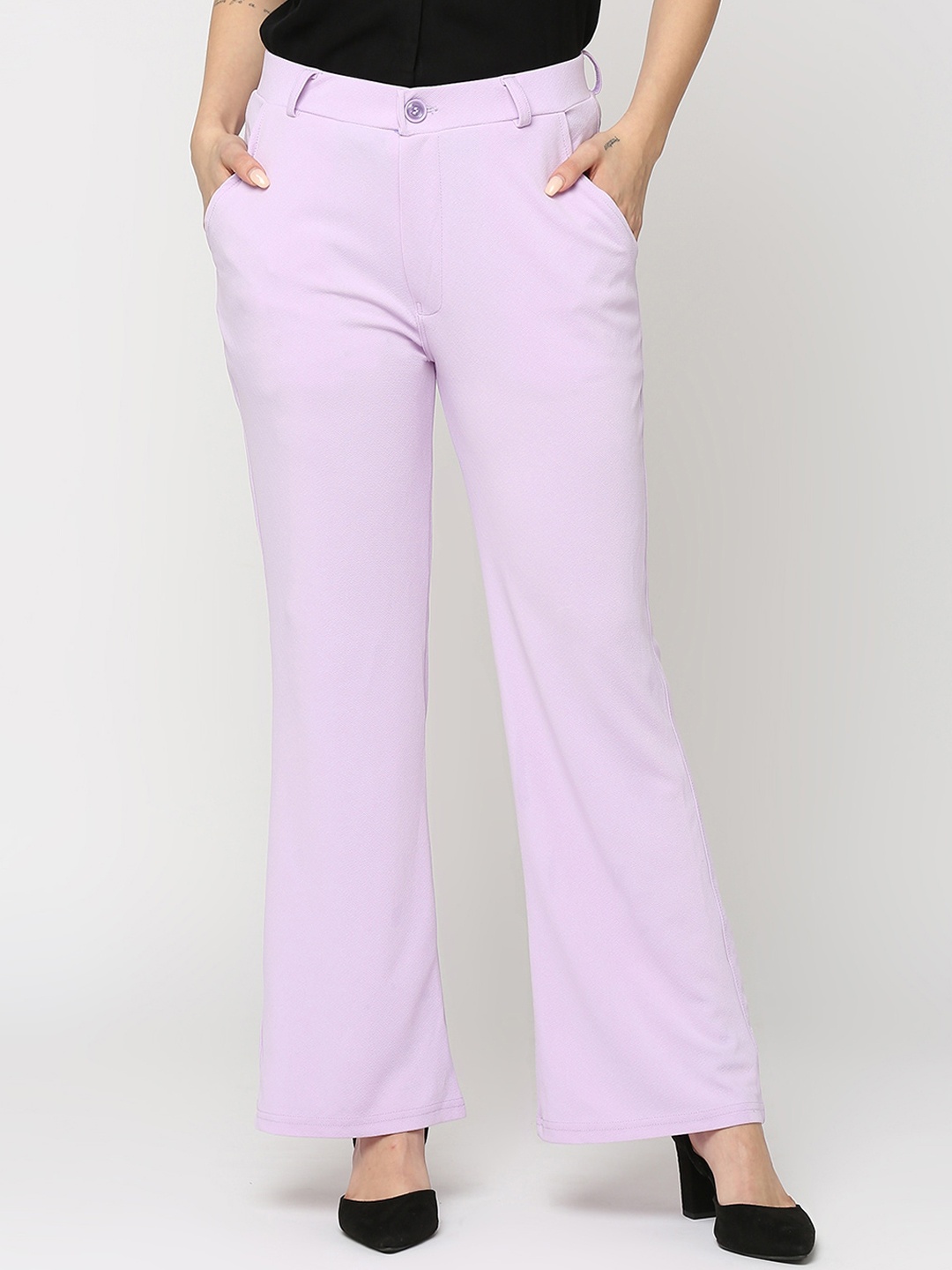 

Smarty Pants Women Comfort Flared High-Rise Lint Free Trousers, Purple