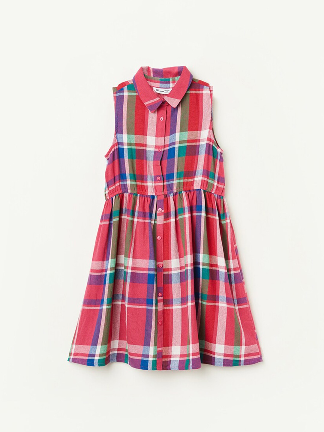 

Fame Forever by Lifestyle Girls Checked Shirt Collar Pure Cotton Fit & Flare Dress, Red