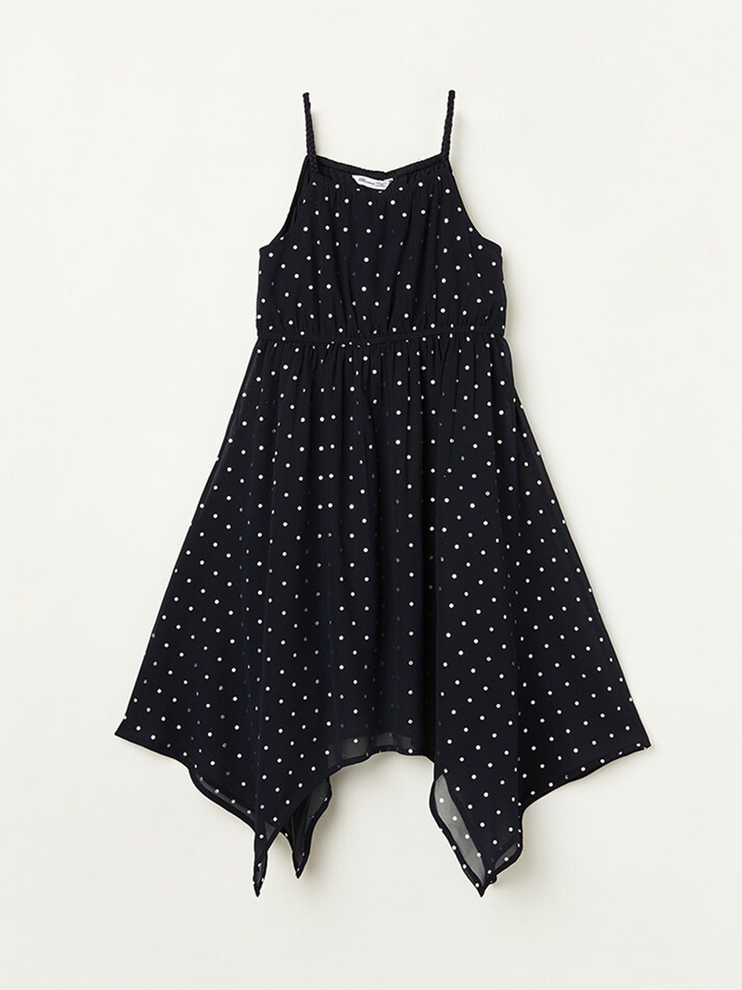 

Fame Forever by Lifestyle Girls Polka Dot Printed Shoulder Strap Casual Fit & Flare Dress, Blue