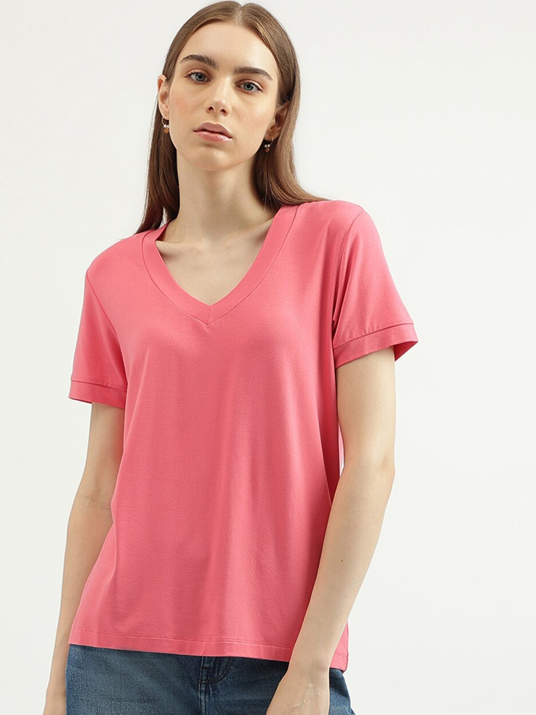 

United Colors of Benetton Short Sleeves Regular Fit V-Neck T-shirt, Pink