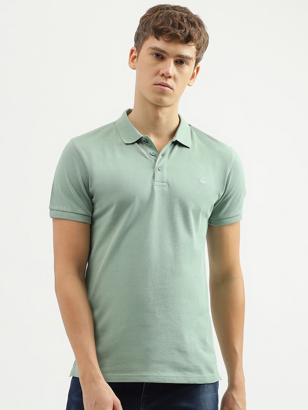 

United Colors of Benetton Polo Collar Regular Fit Cotton T-shirt, Green